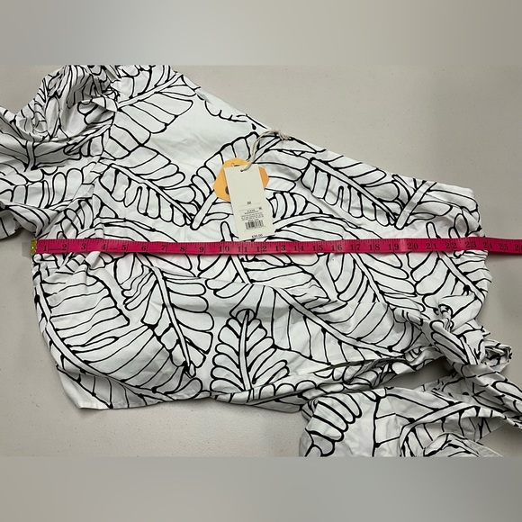 Sketch Palm Leaf Print Wrap Tie One Shoulder Top - Picture 12 of 16